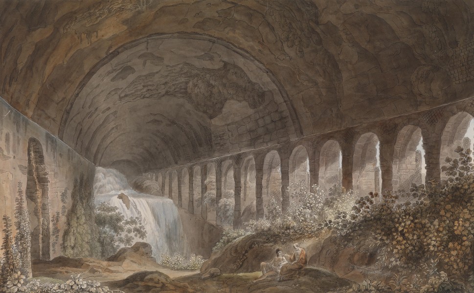 Aquädukt und Wasserfall Italien um1800