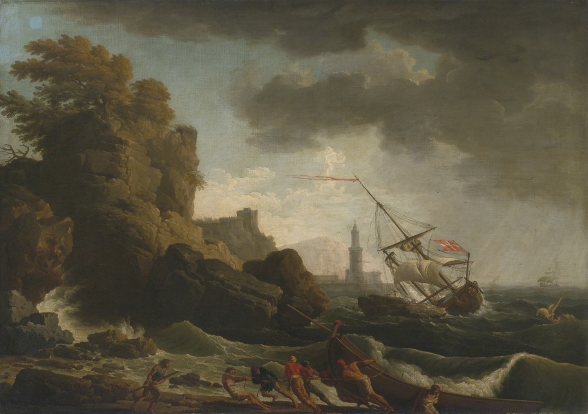 Attributed to Jean Jacques François Taurel Seascape In a Storm with a Shipwreck Along a Rocky Coast