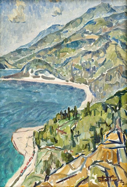 Boris Arakcheev 1973 Caucasus. The sea and the mountains 55 x 39 cm Oil on Cardboard