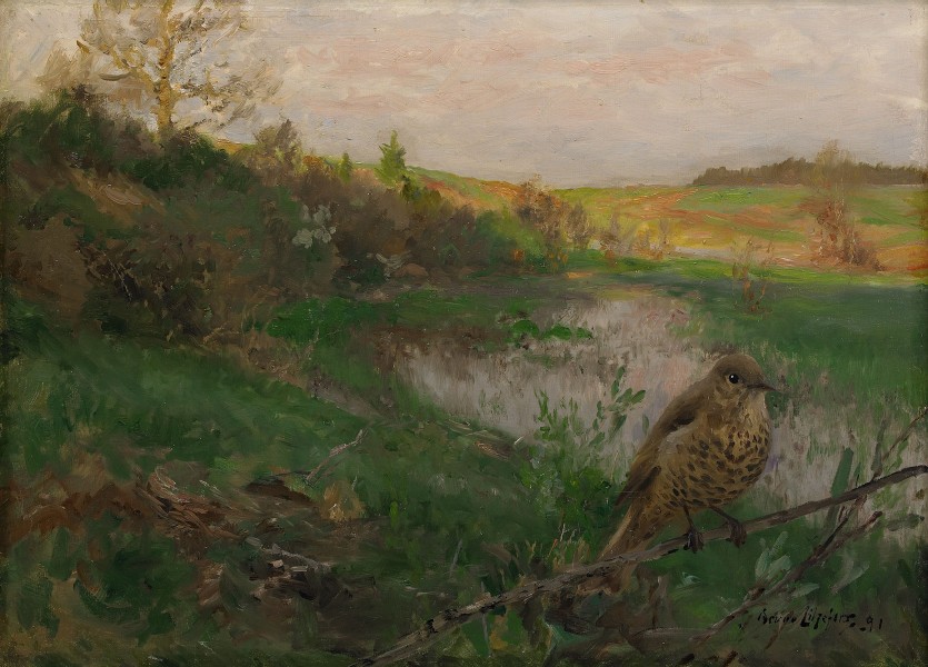 Bruno Liljefors - Landscape and song thrush 1891