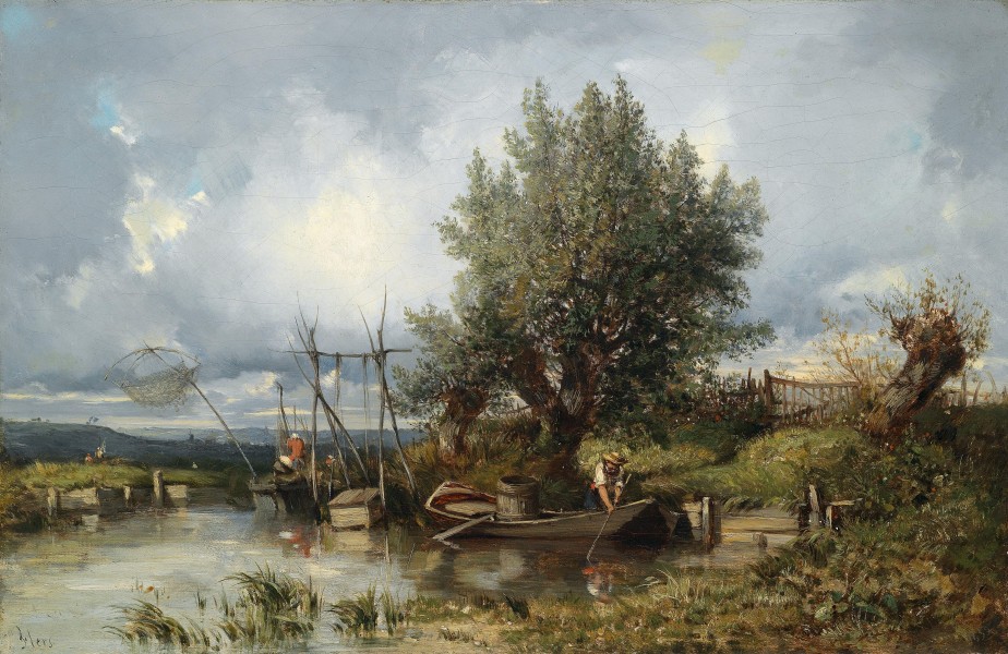 Camille Flers - Paysage de rivière avec les pêcheurs
