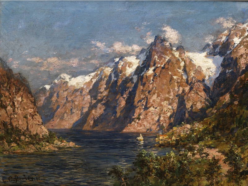 Carl Oesterley jr Fjordlandschaft mit verschneiden Gipfeln