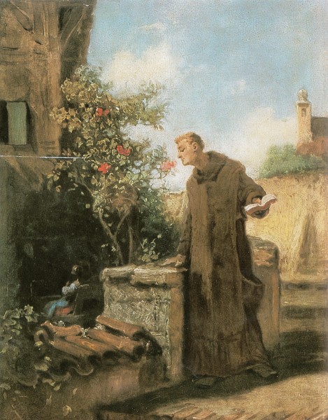 Carl Spitzweg - Mönch, an Rose riechend