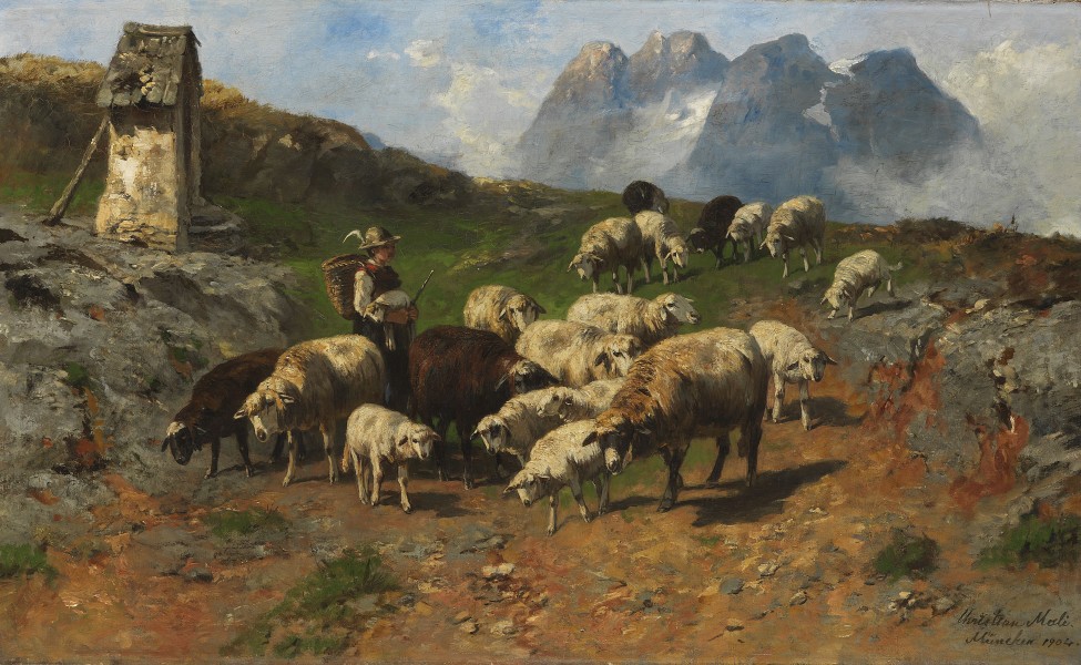 Christian Friedrich Mali - Hirtenjunge mit Schafen im Gebirge (1904)