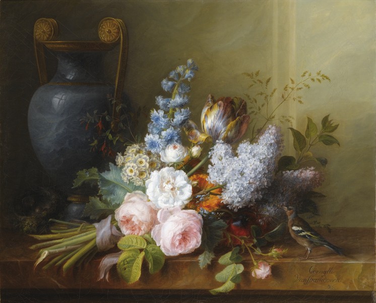 Cornelis van Spaendonck - Bouquet de fleurs au nid d'oiseau