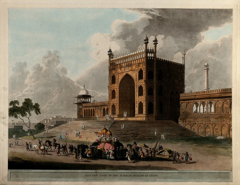 Eastern gate of the Jami Masjid at Delhi, India. Coloured aq Wellcome V0050460