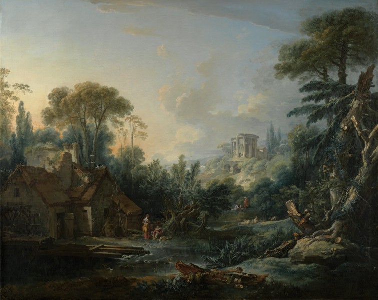 François Boucher - Paysage avec un moulin à eau (1740)