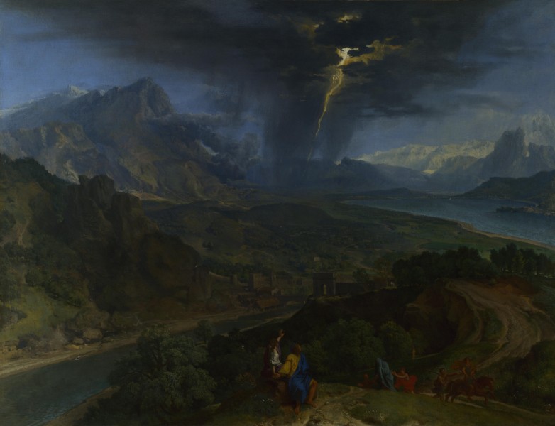 Francisque Millet - Mountain landscape with lightning (c.1675)