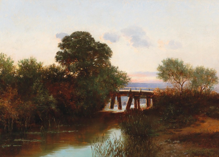 Franz Erdmann Häussler - Sunset over a Landscape with River