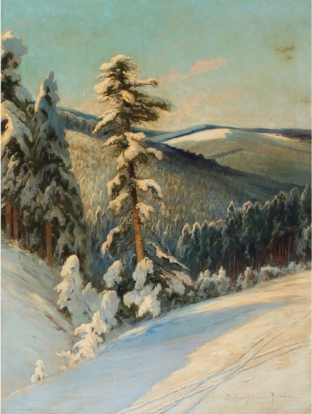 Franz Schreyer - Berglandschaft mit schneebedeckten Bäumen