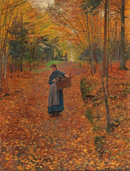 Friedrich Kallmorgen Holzsammlerin im Herbstwald 1893