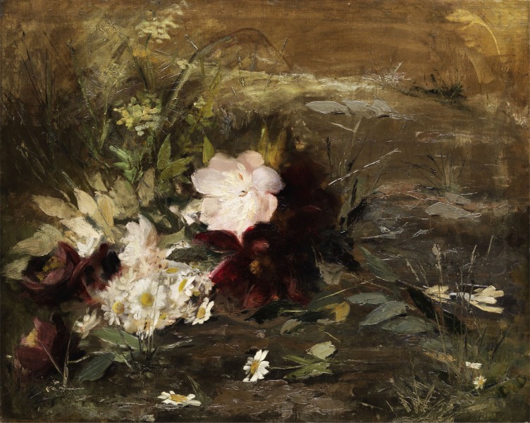 Gerardine van de Sande Bakhuyzen - Seerosen bloemen en Margrieten op de wal