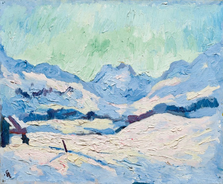 Giovanni Giacometti Winterlandschaft bei Maloja mit Blick ins Fornotal