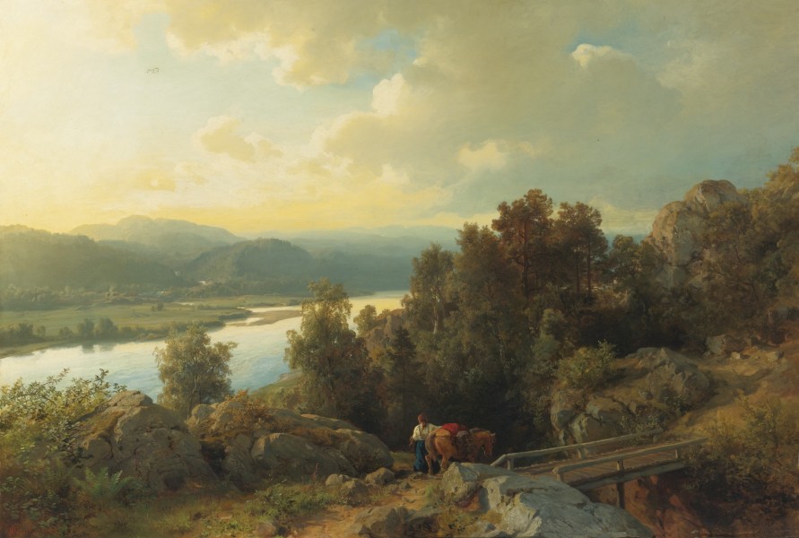 Hans Gude - En innsjø landskapet (1861)