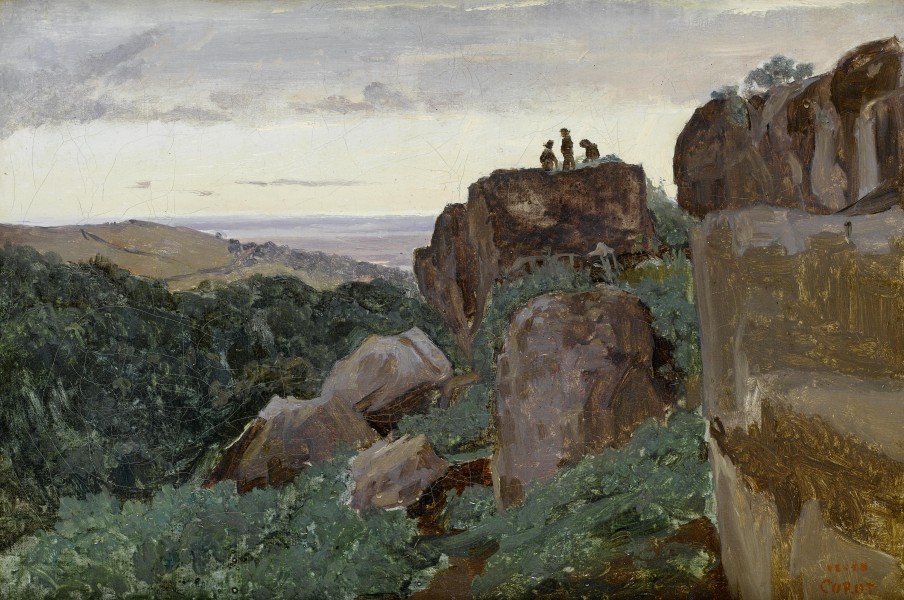 Jean-Baptiste Camille Corot - Marino - trois personnages au sommet des rochers