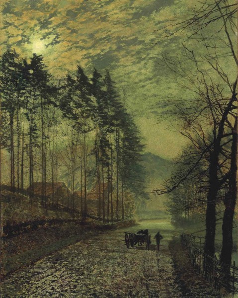 John Atkinson Grimshaw - Near Hackness, a moonlit scene with pine trees
