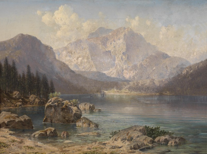 Josef von Schlögl Der vordere Langbath See mit dem kaiserlichen Jagdhause 1897