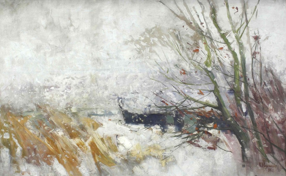 Karl Hagemeister - Havelufer mit Kahn im Schneetreiben (1895)