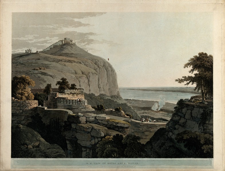 Landscape with the fort at Rohtasgarh, Bihar. Coloured aquat Wellcome V0050479