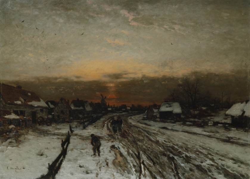 Ludwig Munthe - Vinterlandskap med solnedgang