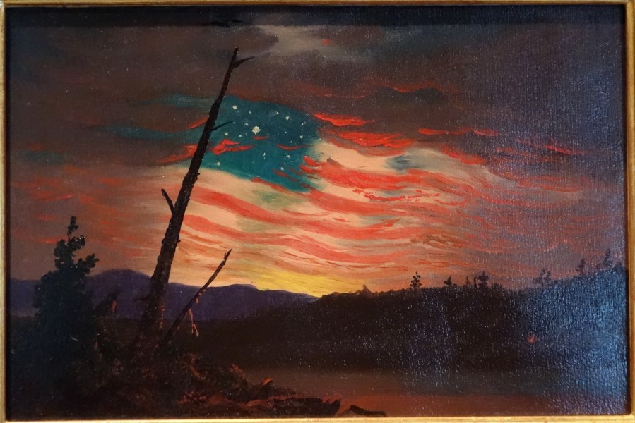 Our Banner in the Sky, attributed to Frederic Edwin Church, c. 1861, oil on paper mounted on paperboard - De Young Museum - DSC00928