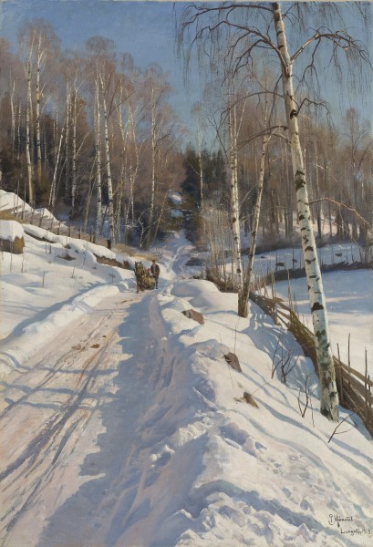 Peder Mønsted - Sleigh ride on a sunny winter day