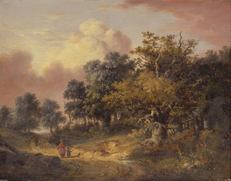Robert Ladbrooke - Wooded Landscape with Woman and Child Walking Down a Road - Google Art Project