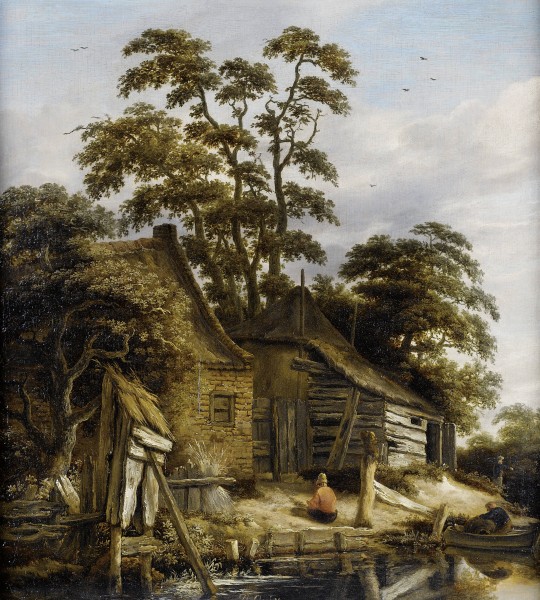 Roelof Jansz van Vries - cottage on a river with figures