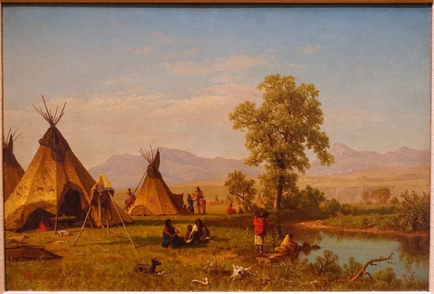 Sioux Village near Fort Laramie, by Albert Bierstadt, 1859, oil on panel - Blanton Museum of Art - Austin, Texas - DSC08186