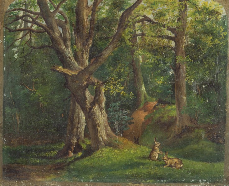 Sir Hubert von Herkomer - Woodland scene with rabbits - Google Art Project