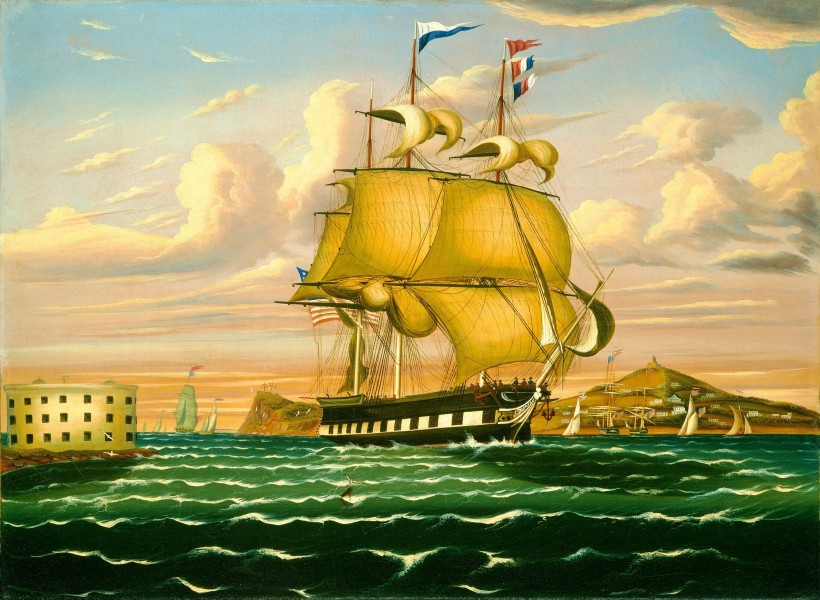 Thomas Chambers - Packet Ship Passing Castle Williams, New York Harbor