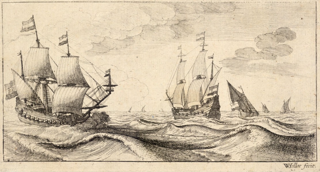 Wenceslas Hollar - Two warships under sail