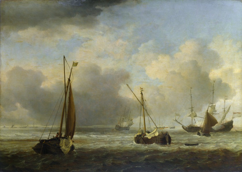 Willem van de Velde II - Dutch Ships and Small Vessels Offshore in a Breeze