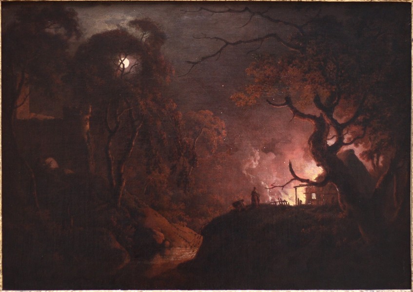 Wright of Derby, Cottage on Fire at Night