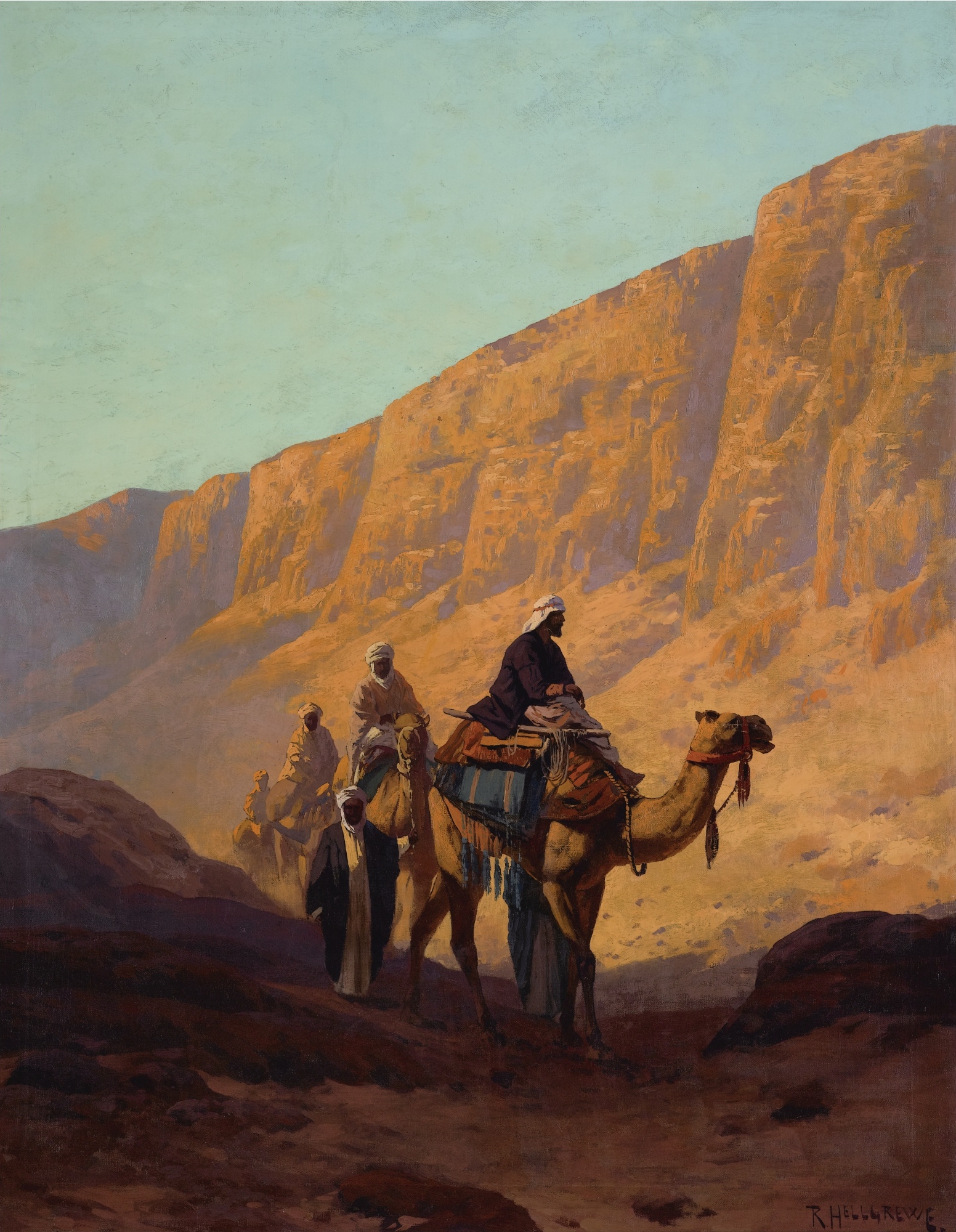 Rudolf Hellgrewe - Eine Karavane durchquert ein Wadi