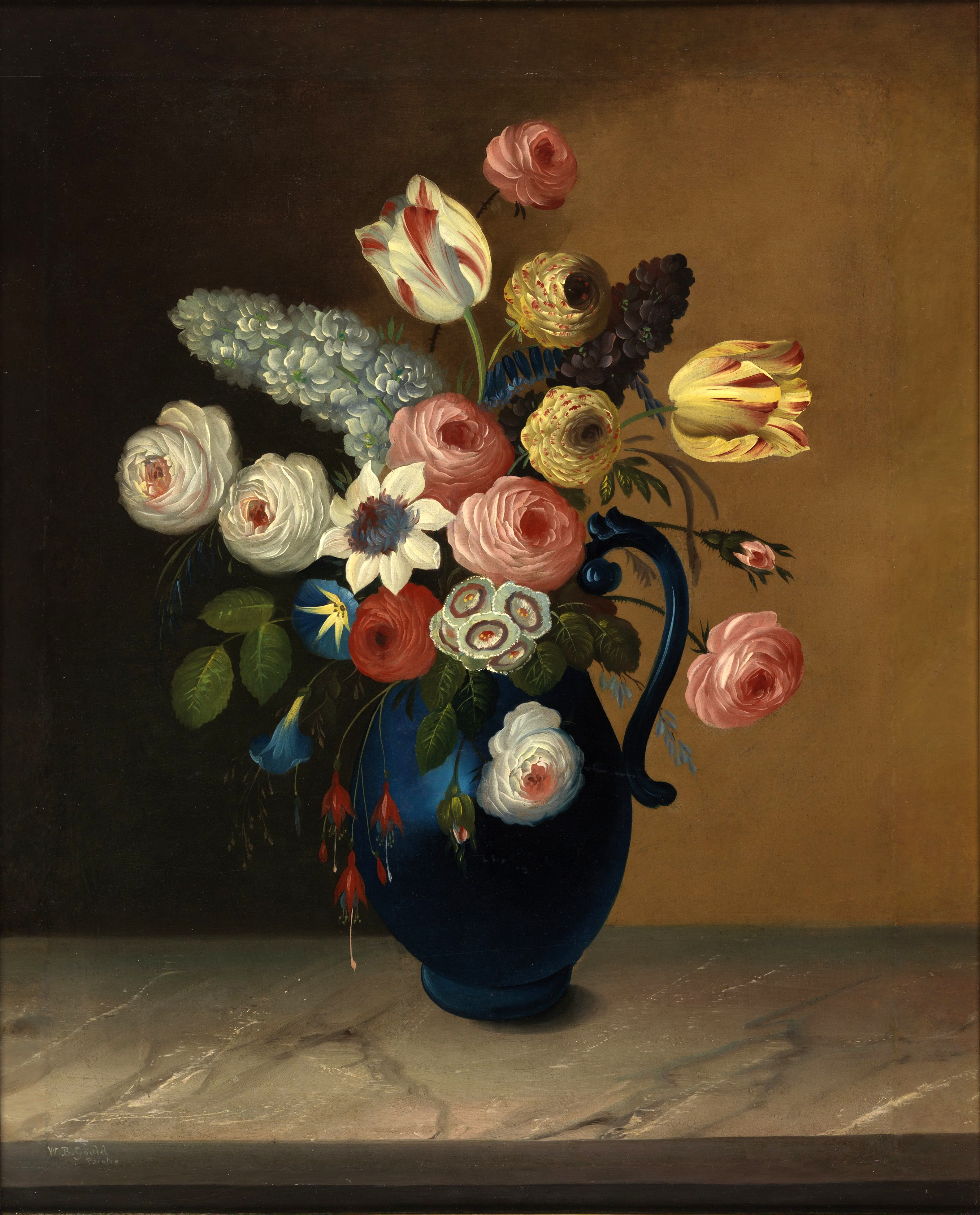 Still life, flowers in a blue jug - William Buelow Gould c1840
