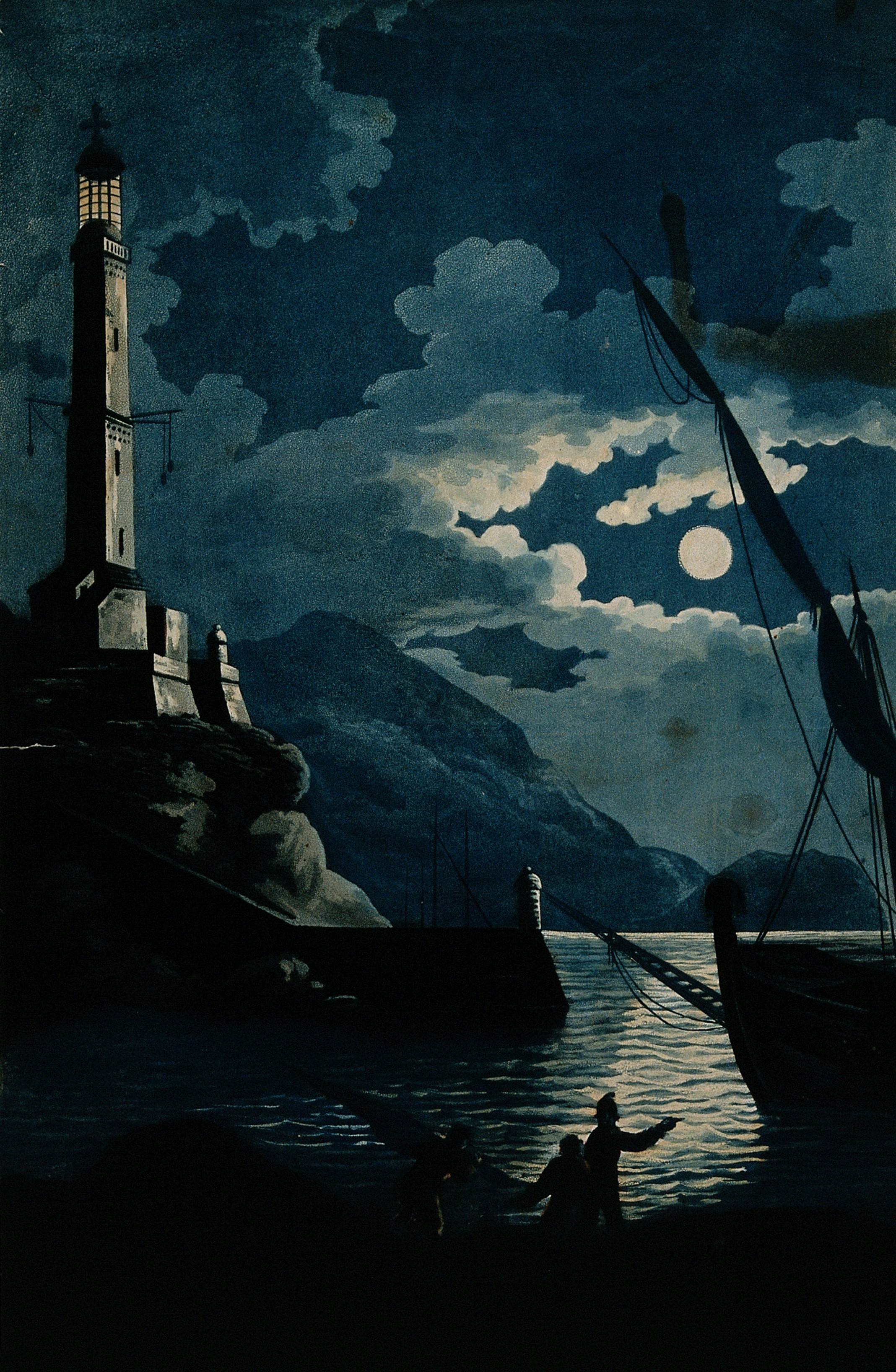 The lighthouse of Genoa at night Wellcome V0049625