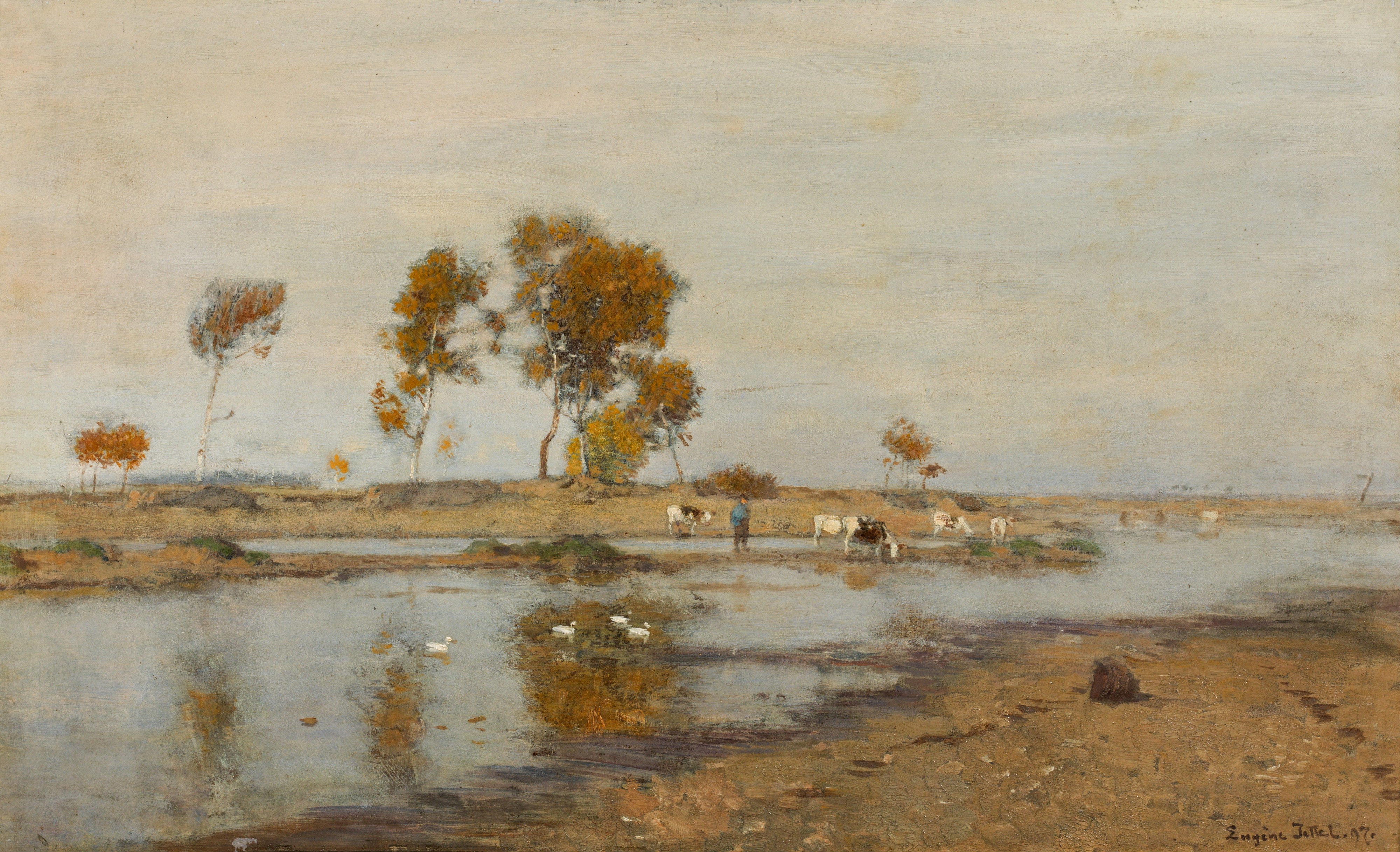 Eugen Jettel - Flußlandschaft mit Kühen (1897)