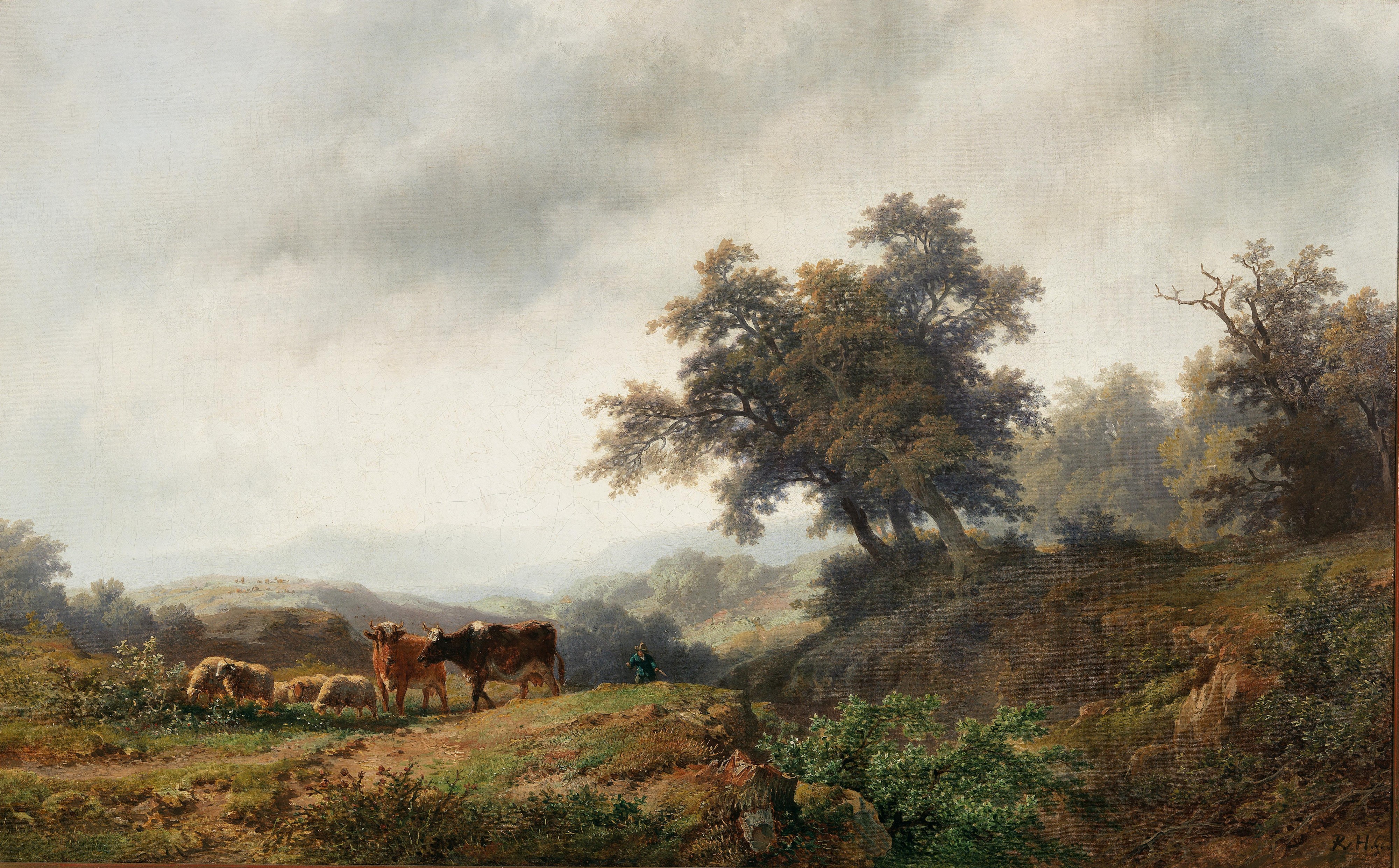 Haanen-Open Landscape with Cows and Herdsman