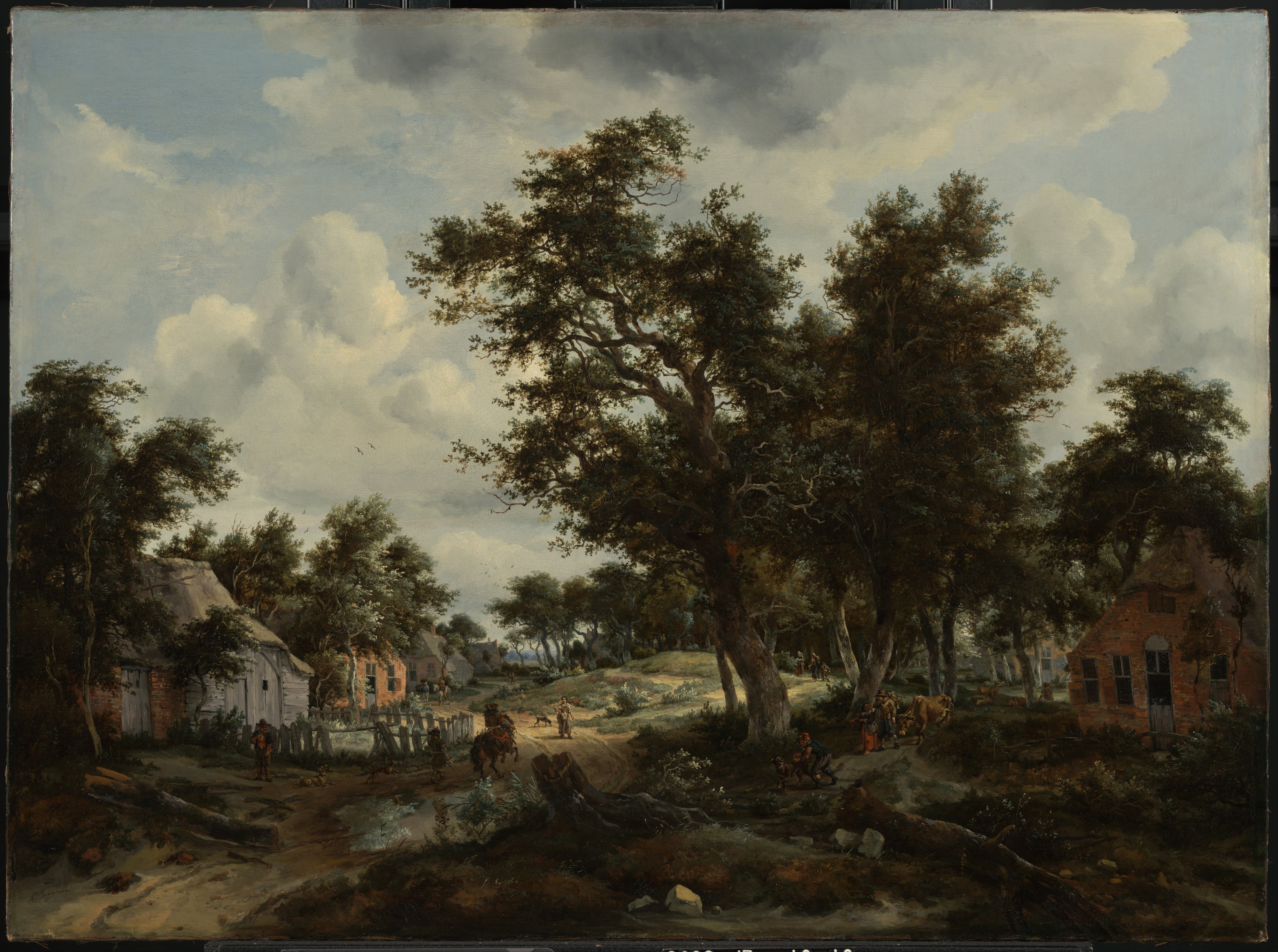 Meindert Hobbema (Dutch - A Wooded Landscape with Travelers on a Path through a Hamlet - Google Art Project