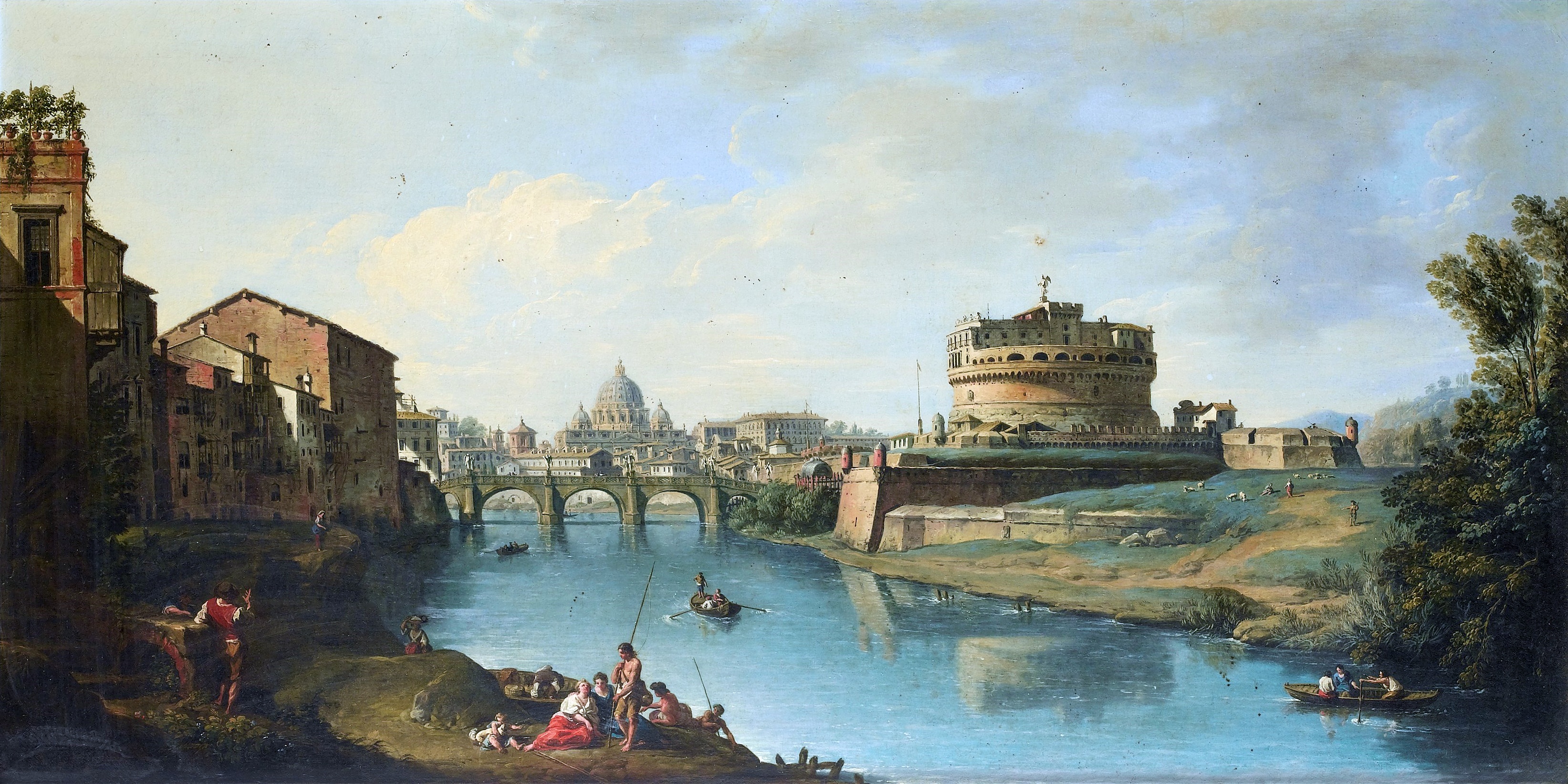 View of the Tiber Looking Towards the Castel Sant'Angelo, with Saint Peter's in the Distance (adj)