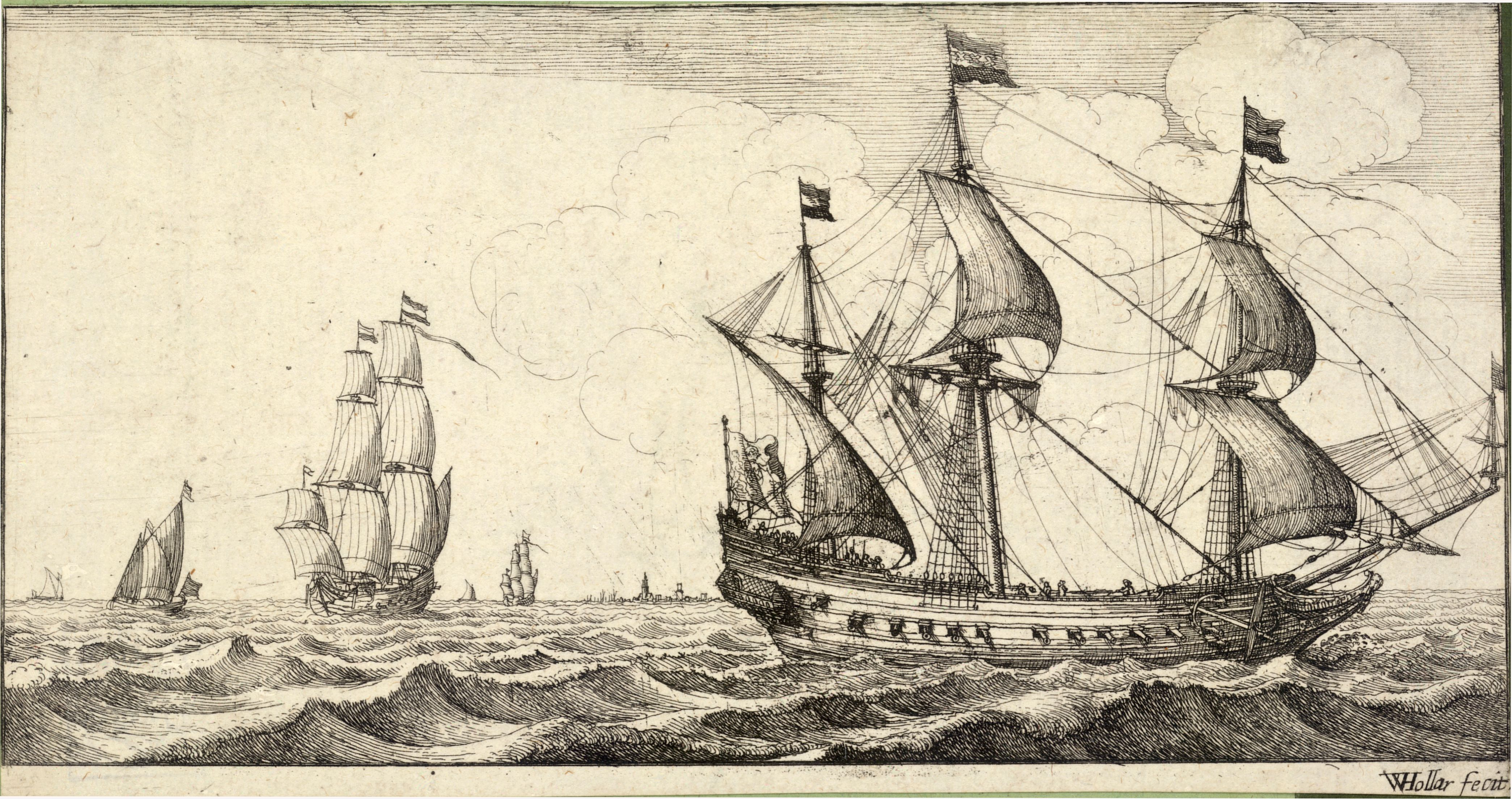 Wenceslas Hollar - A warship with four sails set