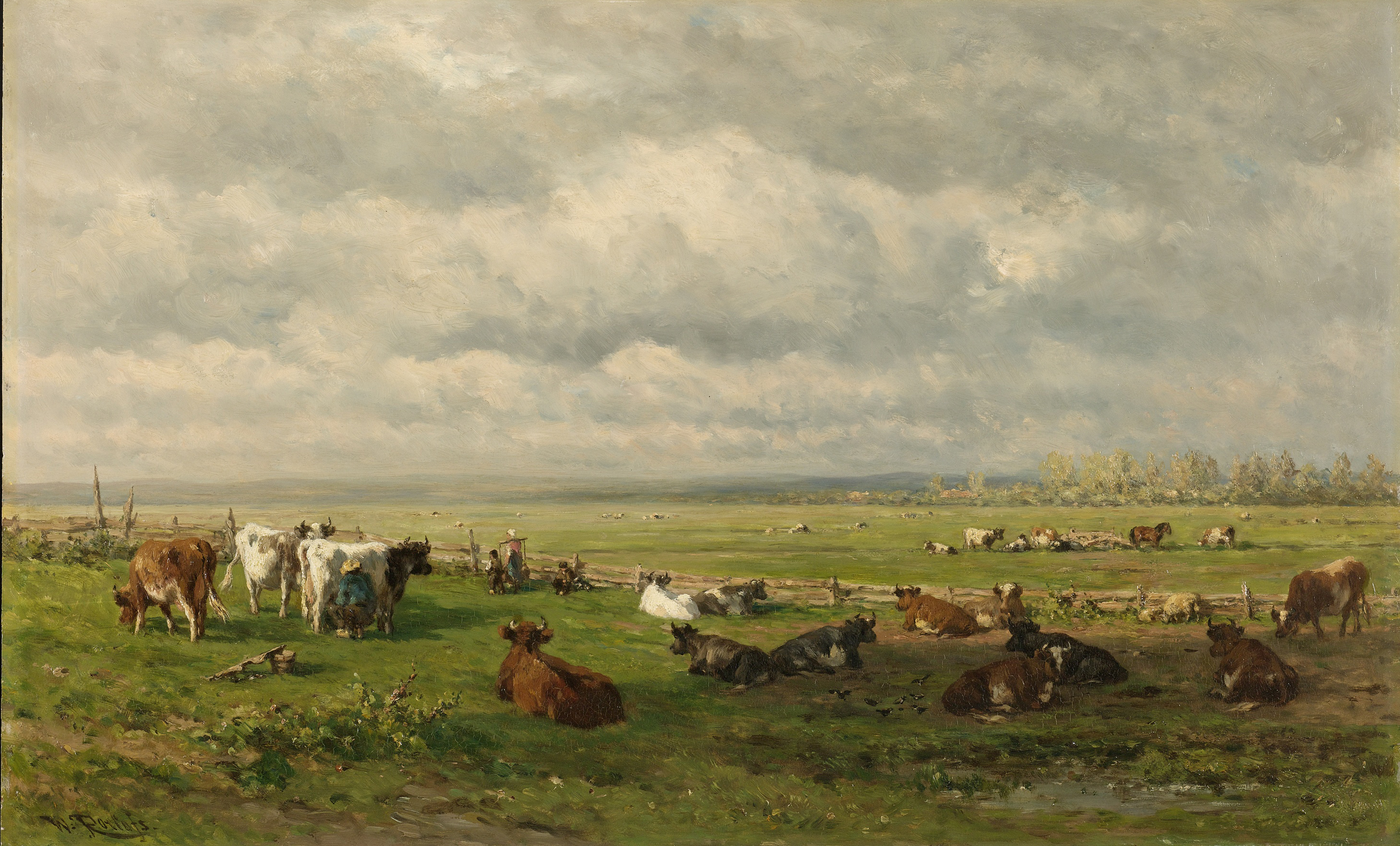 Willem Roelofs - Weidelandschap met vee