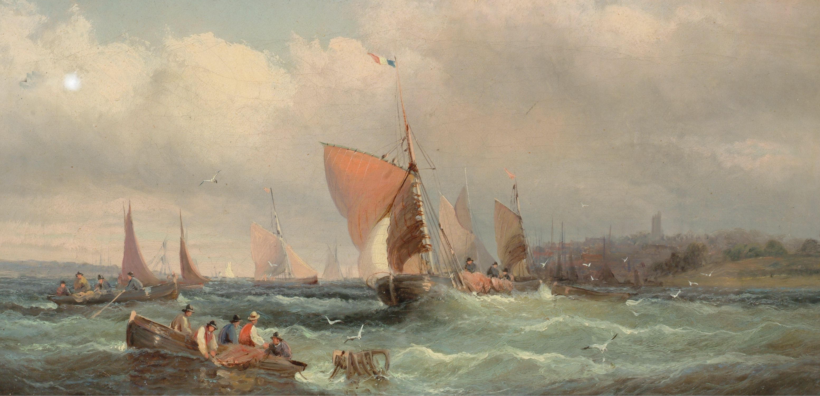 William Anslow Thornley - Fishing boats off a harbour, and another similar (I)