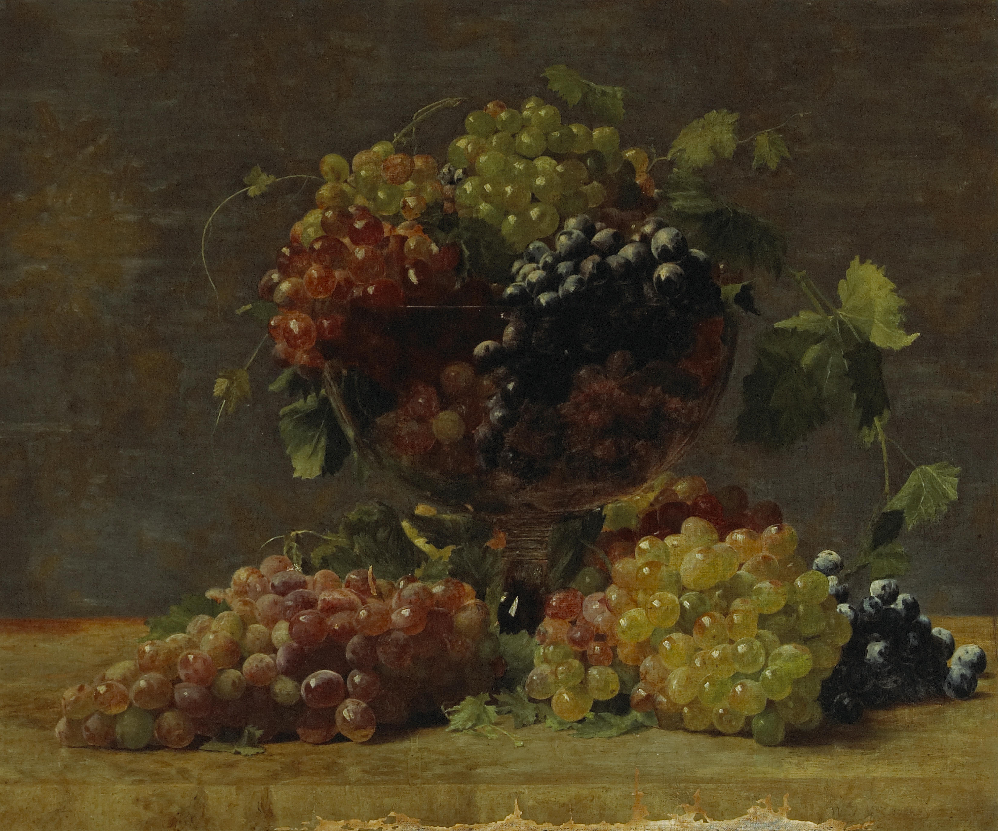 William J. McCloskey - A Variety of California Grapes in a Glass Vase