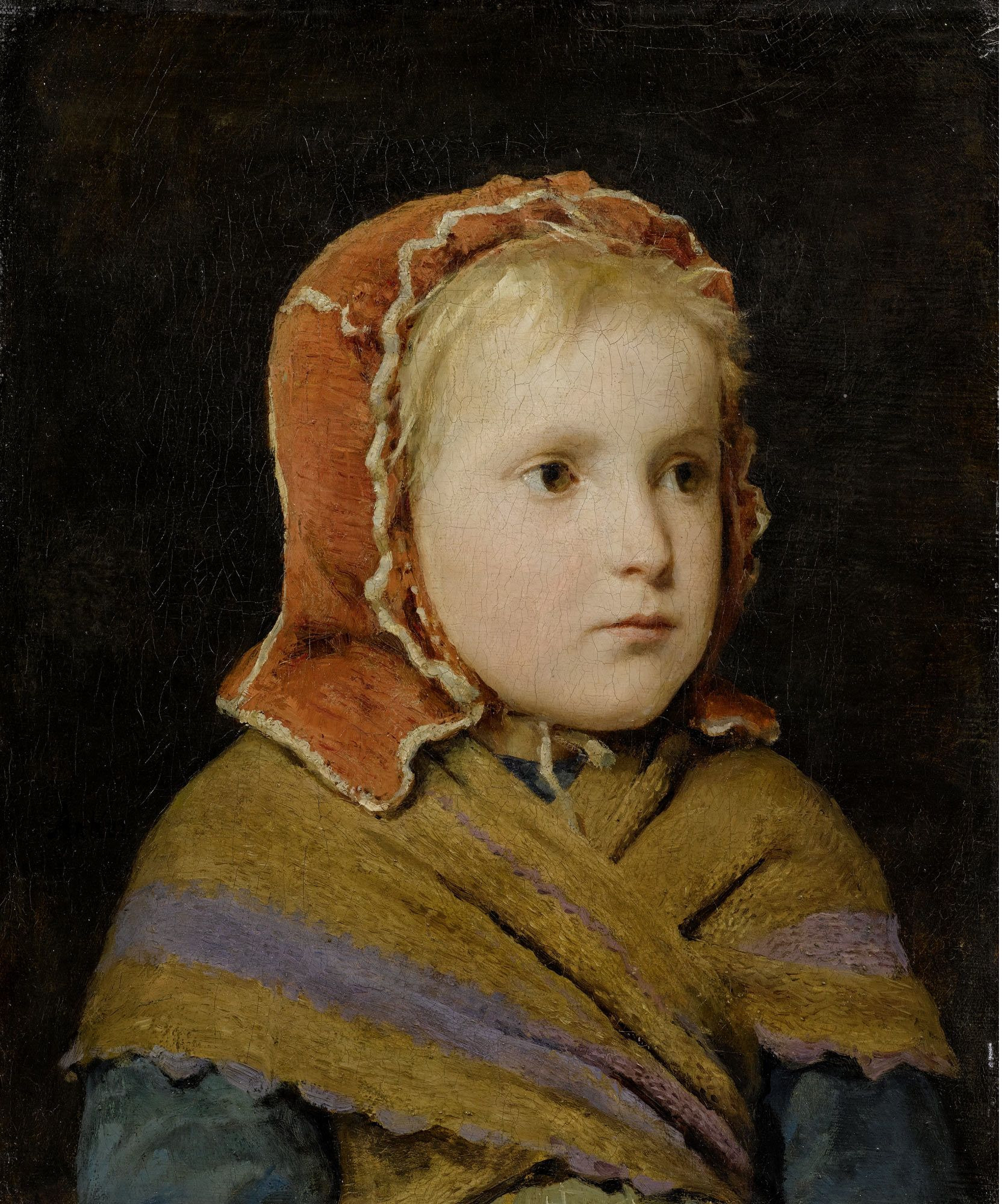 Albert Anker Mädchen mit roter Haube c1866