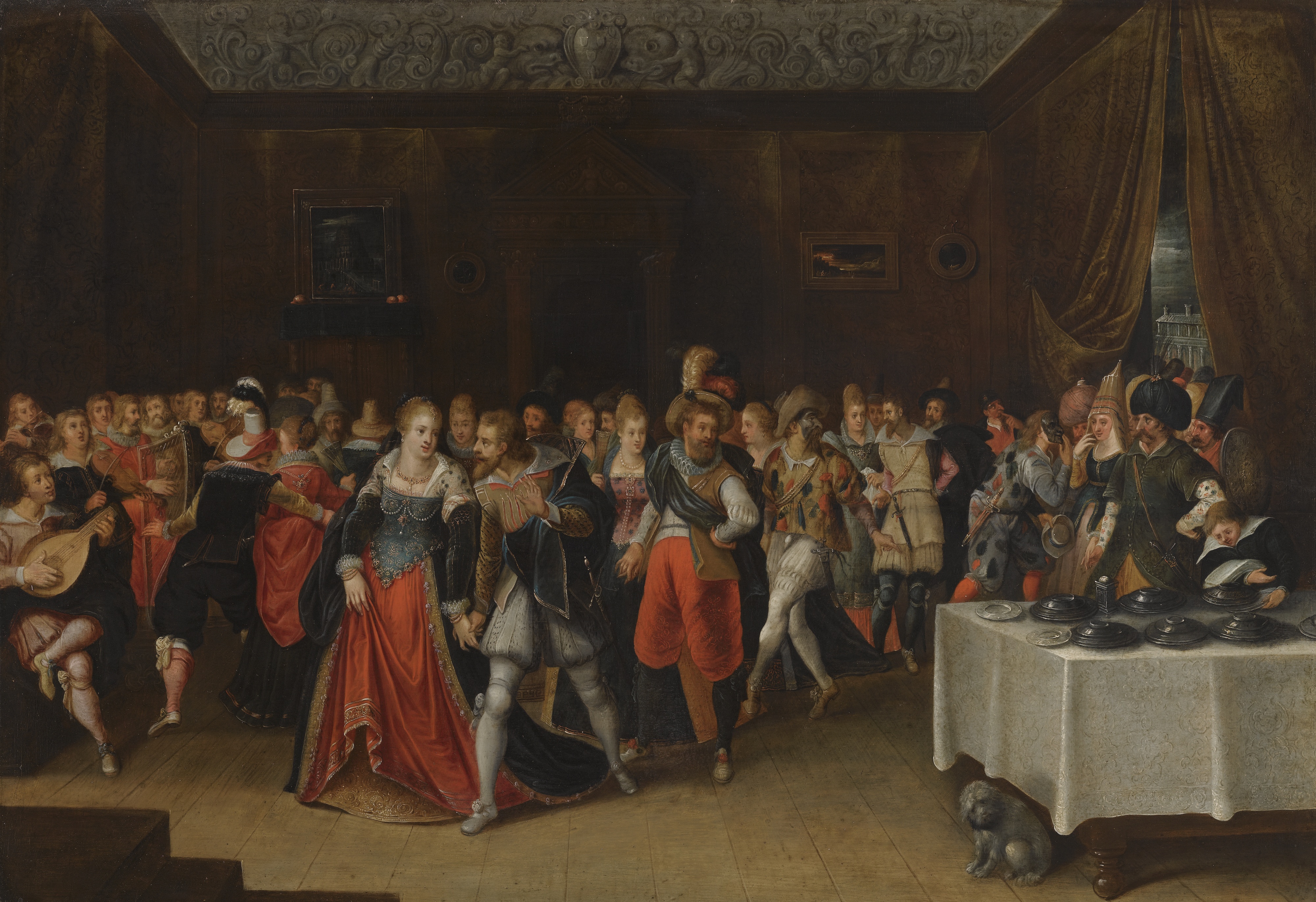 An Interior Scene with Elegant Figures at a Wedding by Hieronymous Francken II
