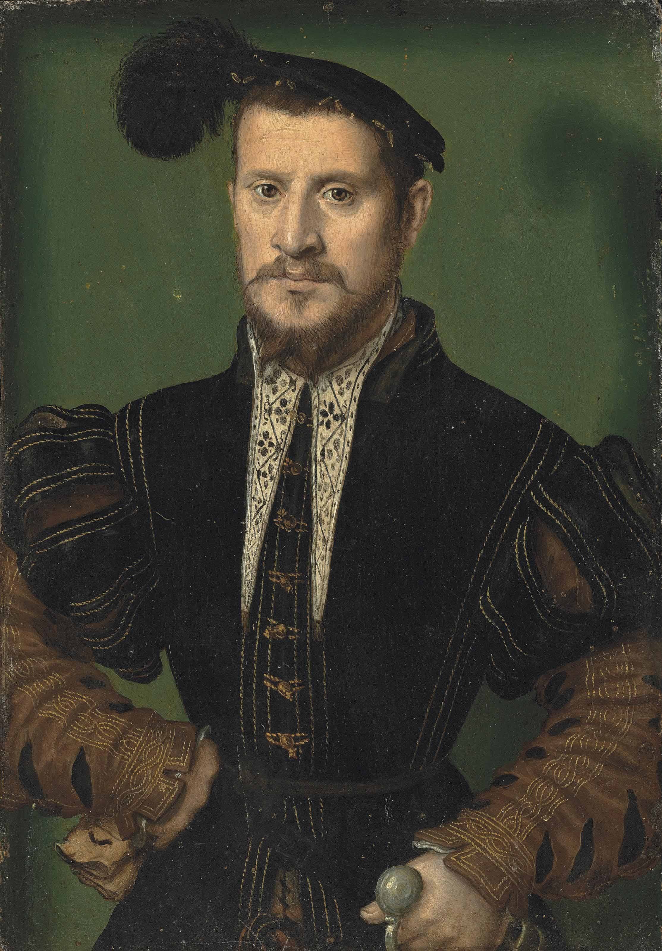 French School Portrait of a Man holding Gloves and a Sword