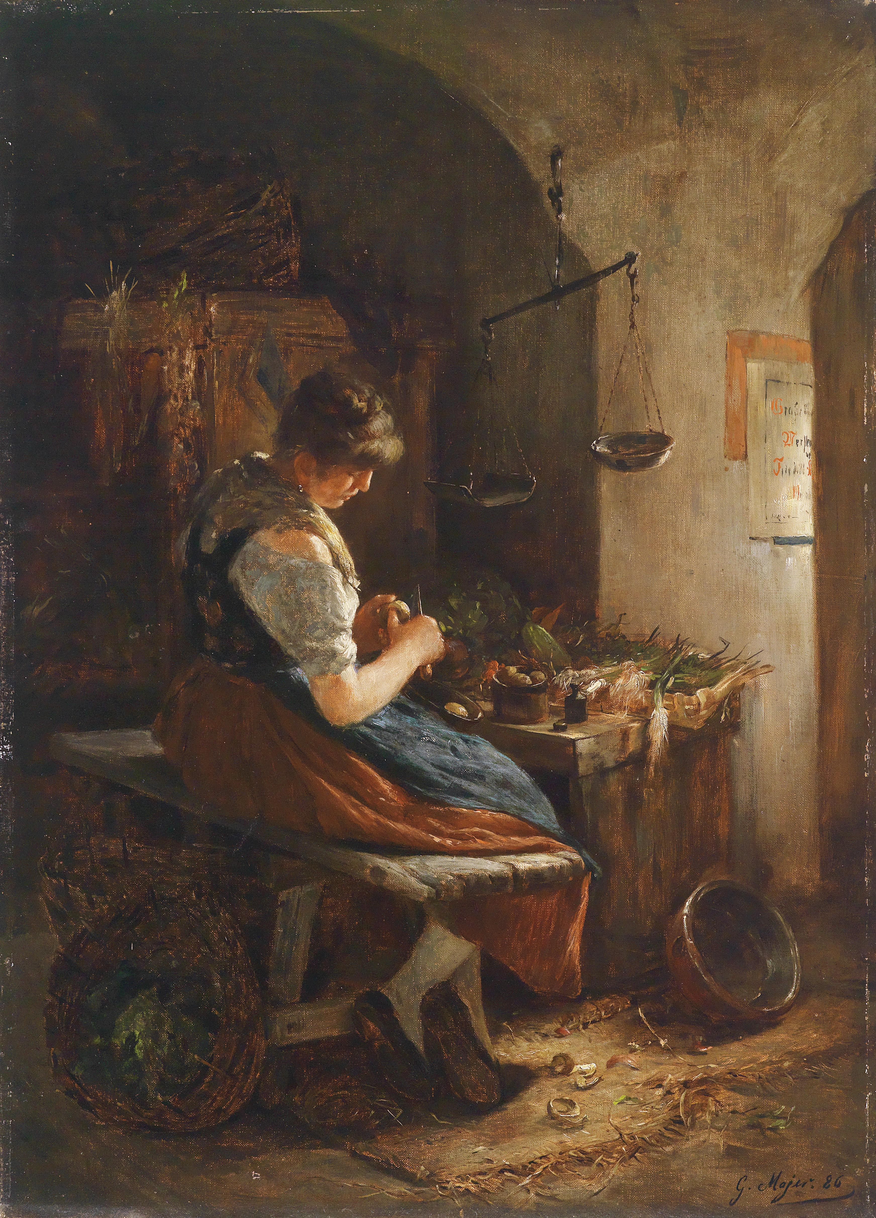 Gustav Majer Mädchen in der Küche 1886