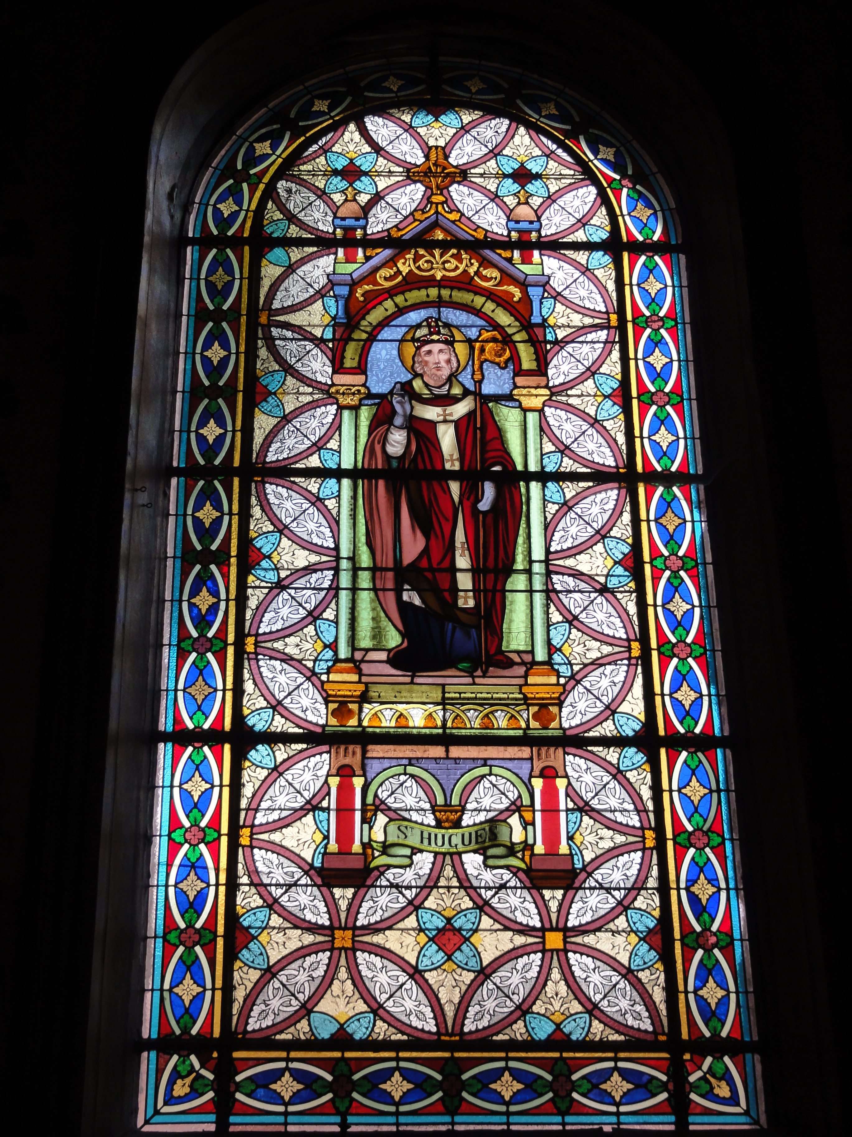 Haspres (Nord, Fr) église, vitrail Saint Hugues